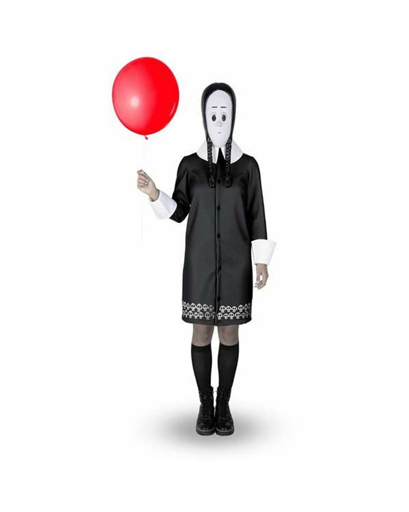 Robe noire de Mercredi Addams à col et poignets blancs, produit sous licence officielle