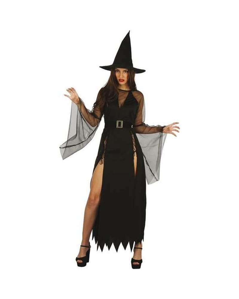 Robe de sorcière glamour longue fendue à voilages avec chapeau pointu