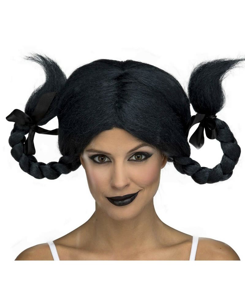 Perruque noire officielle à deux tresses de Mercredi Addams