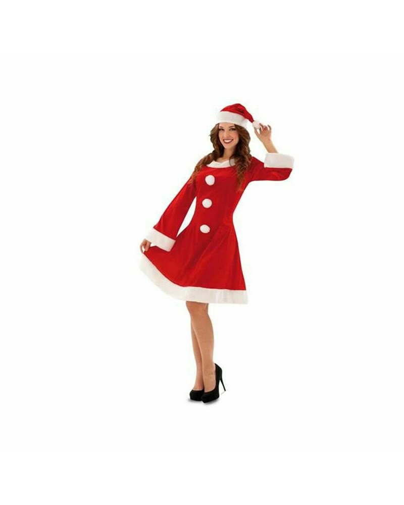 Robe de Mère Noël rouge bordée de fourrure blanche avec bonnet assorti