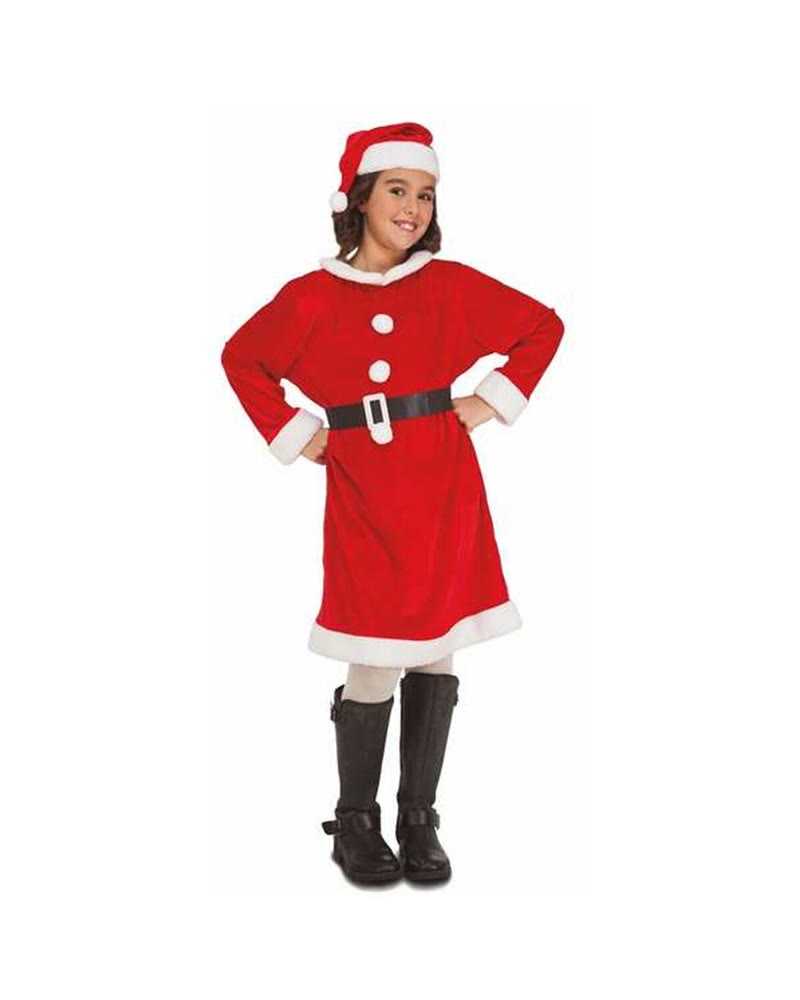 Robe de Noël enfant rouge bordée de blanc avec bonnet assorti