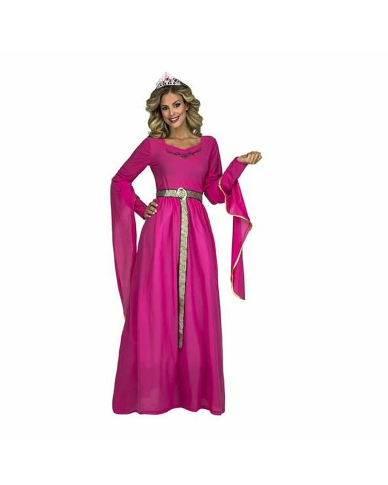 Robe longue de princesse médiévale rose à manches évasées